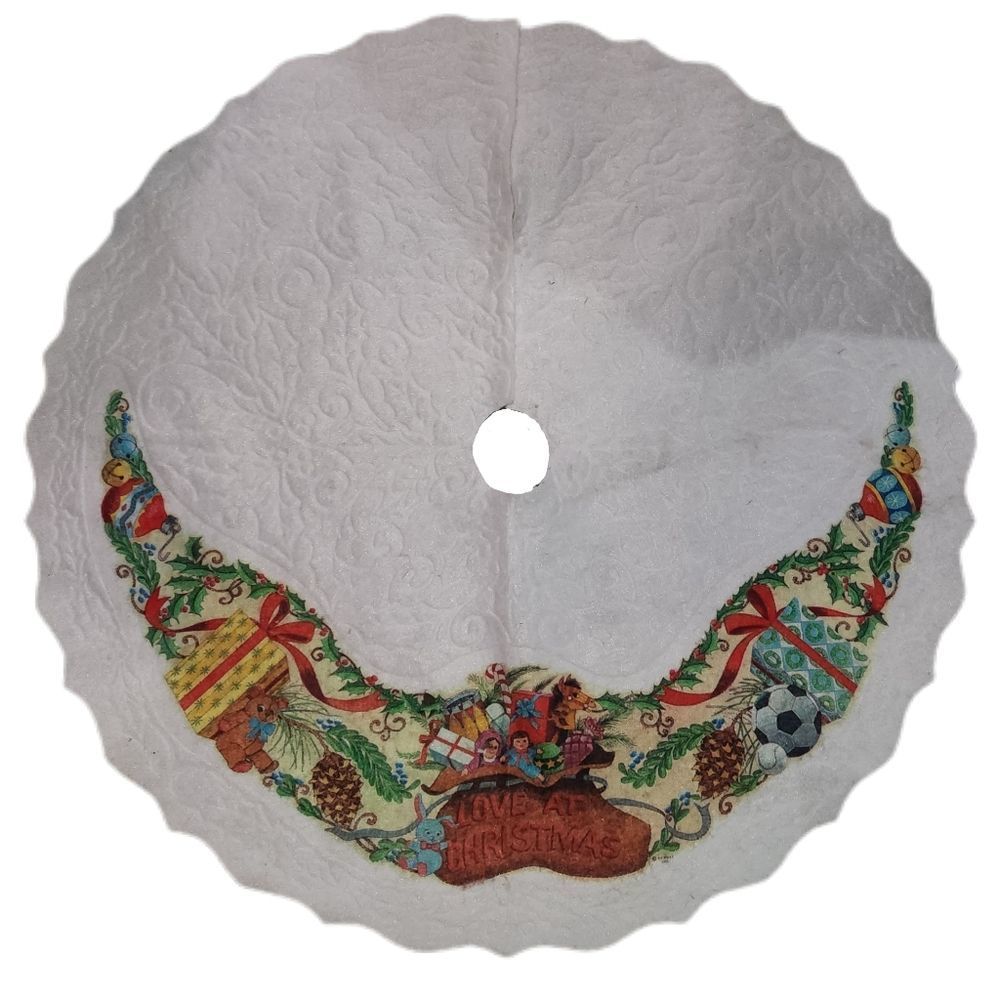 Vintage Rennoc Christmas Tree Skirt Love At Christmas 40" Embossed felt 1982